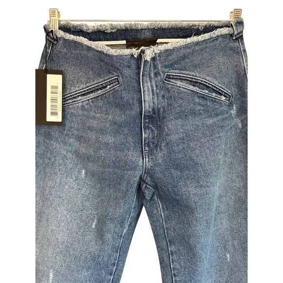 EZR Moto Straight Leg Jeans in Deep Blue 27 New Womens Cut Waist Denim Pants - Picture 5 of 9